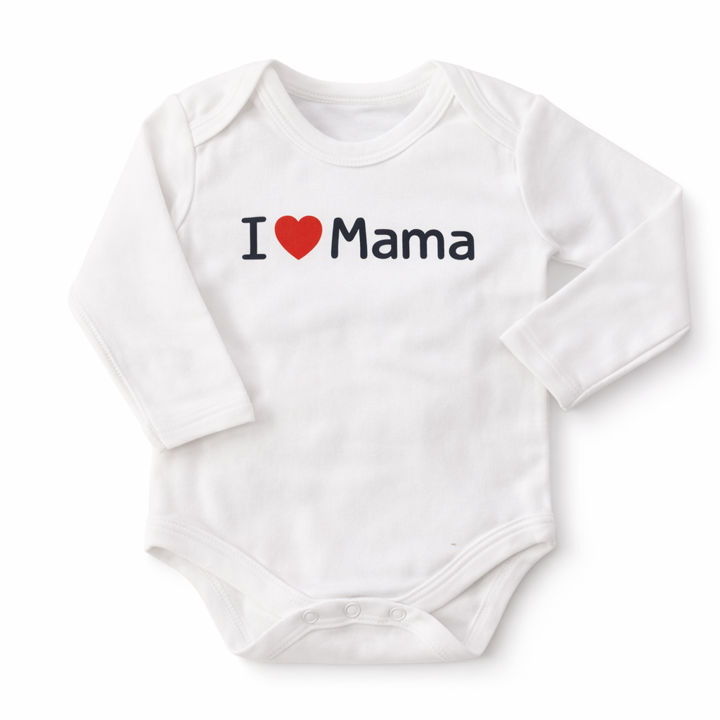 Set of three Lil' Cubs newborn printed bodysuits featuring "Mama & Papa Love" designs, soft cotton fabric, cozy and comfortable.