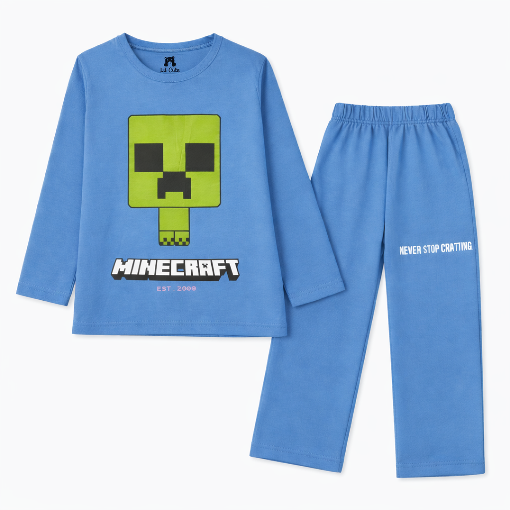 Light Blue Minecraft Print Summer Coord Set (2-Piece)
