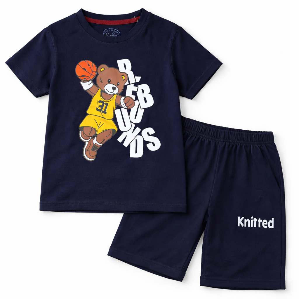 Basketball Bear Navy Blue Summer Coord Set (2-Piece)