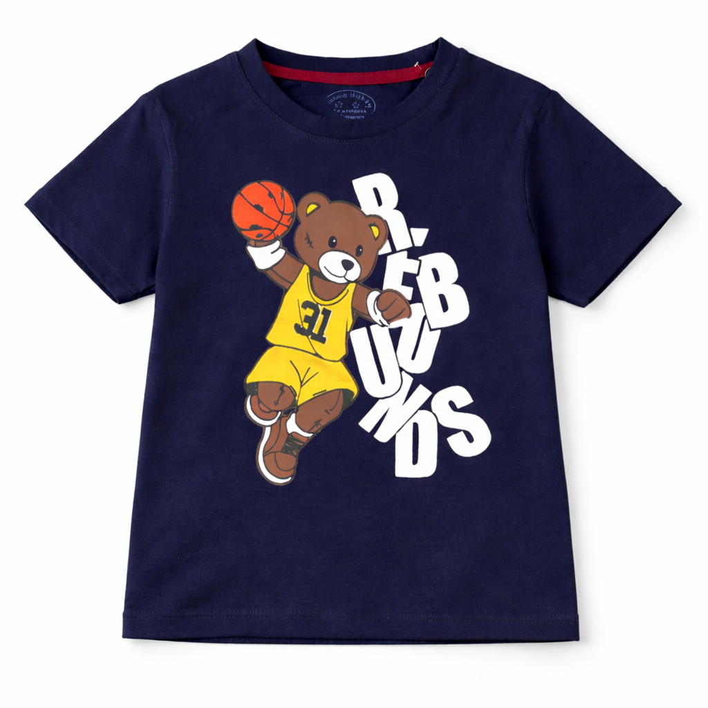Basketball Bear Navy Blue Summer Coord Set (2-Piece)
