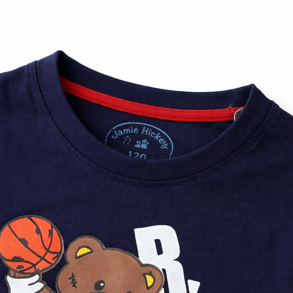 Basketball Bear Navy Blue Summer Coord Set (2-Piece)