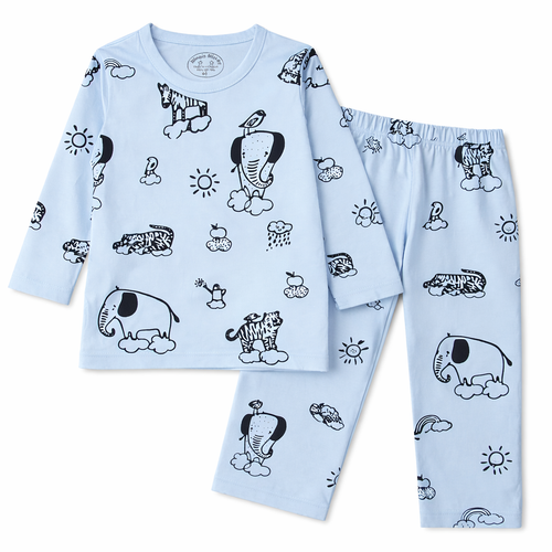 Animals Light Blue Summer Coord Set (2-Piece)