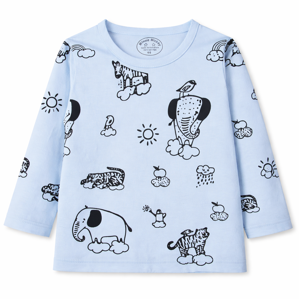 Animals Light Blue Summer Coord Set - Animal Print, Summer Coord Set, Kidswear, Kids Outfits, Boys Fashion - Jersey Cotton Fabric - 1-12 Years - Lil' Cubs