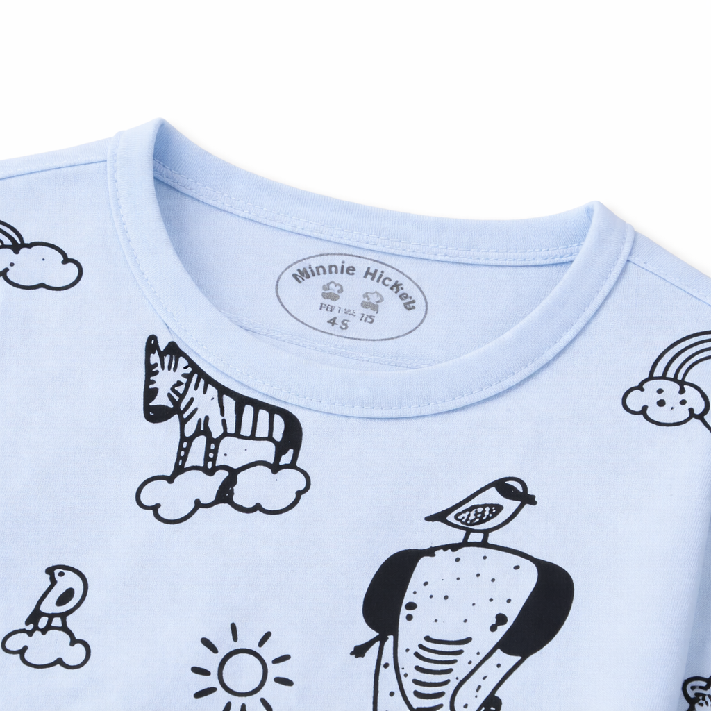 Animals Light Blue Summer Coord Set - Animal Print, Summer Coord Set, Kidswear, Kids Outfits, Boys Fashion - Jersey Cotton Fabric - 1-12 Years - Lil' Cubs