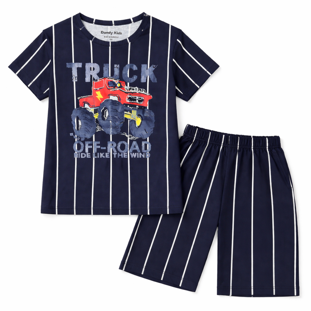 Navy Blue Monster Truck Summer Coord Set (2-Piece) - Lil' Cubs