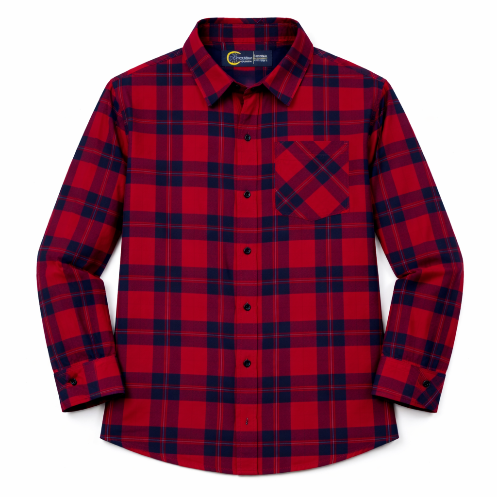 Red Checked Casual Shirt with Soccer Print T-Shirt