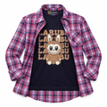 MultiColor Checked Casual Shirt with Labubu Print T-Shirt - Lil' Cubs