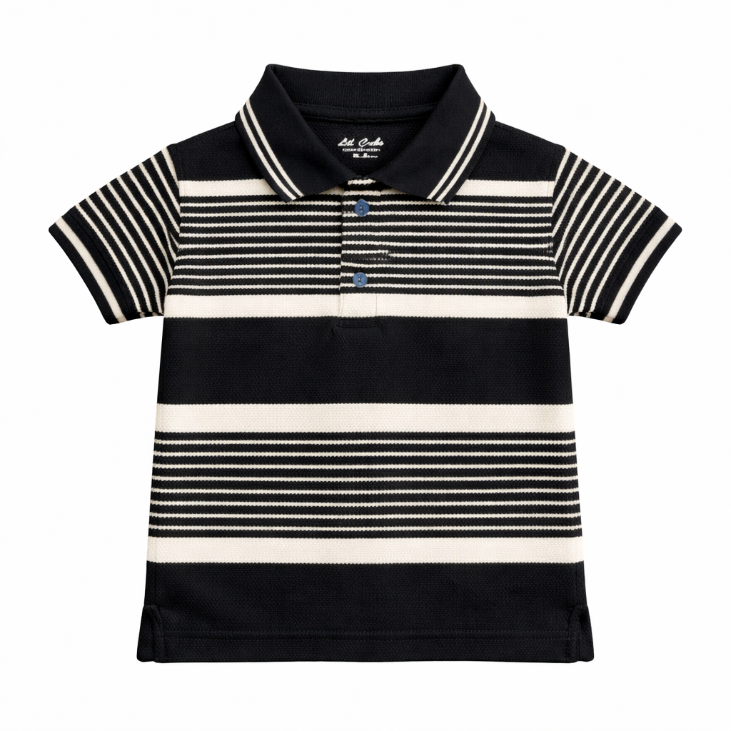 Black Polo with White Striped T-Shirt