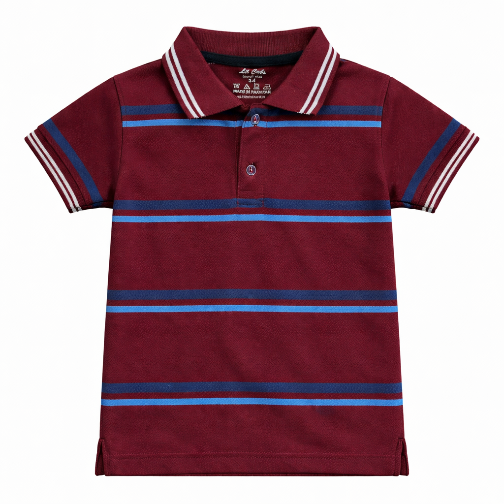 Maroon Polo with MultiColor Striped T-Shirt