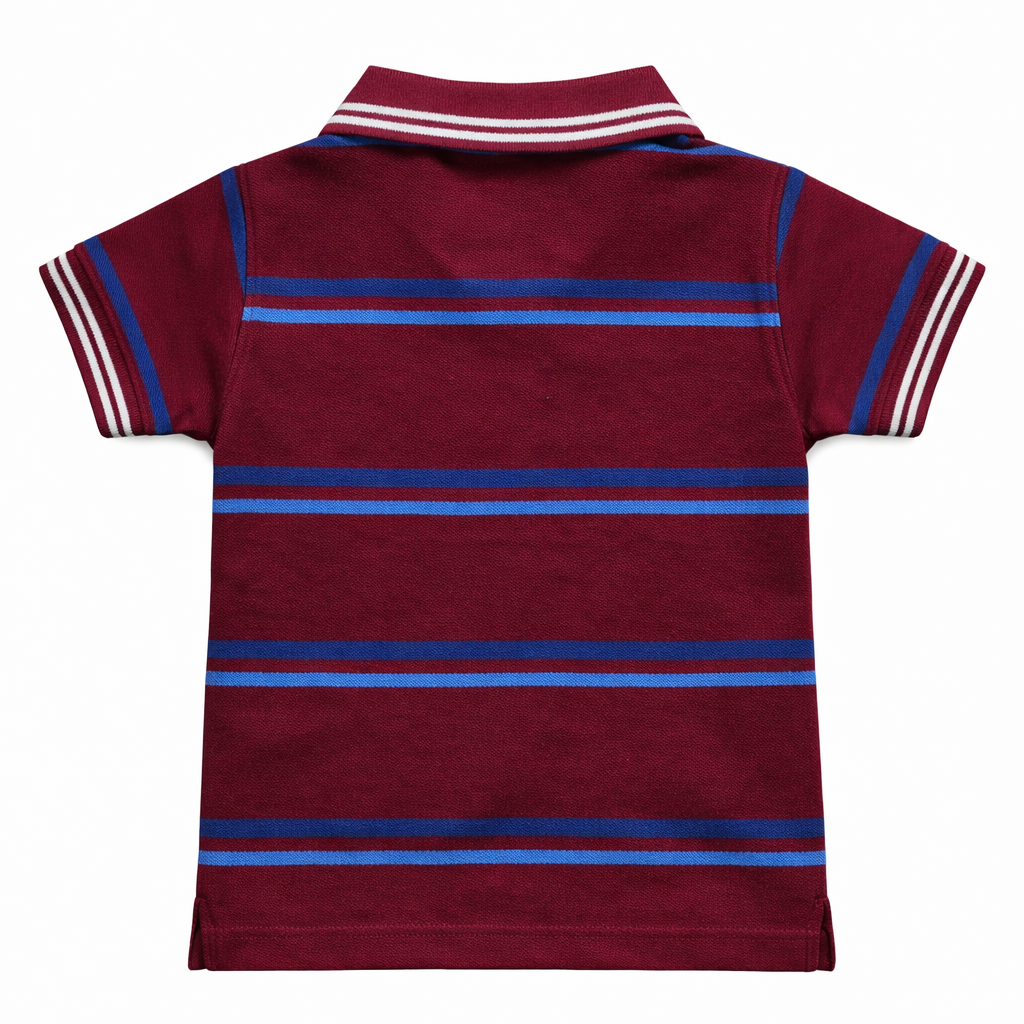 Maroon Polo with MultiColor Striped T-Shirt