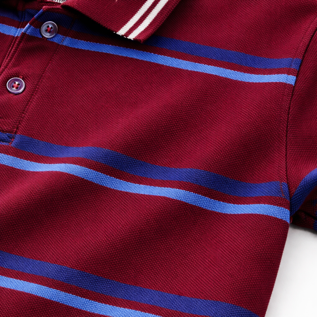 Maroon Polo with MultiColor Striped T-Shirt