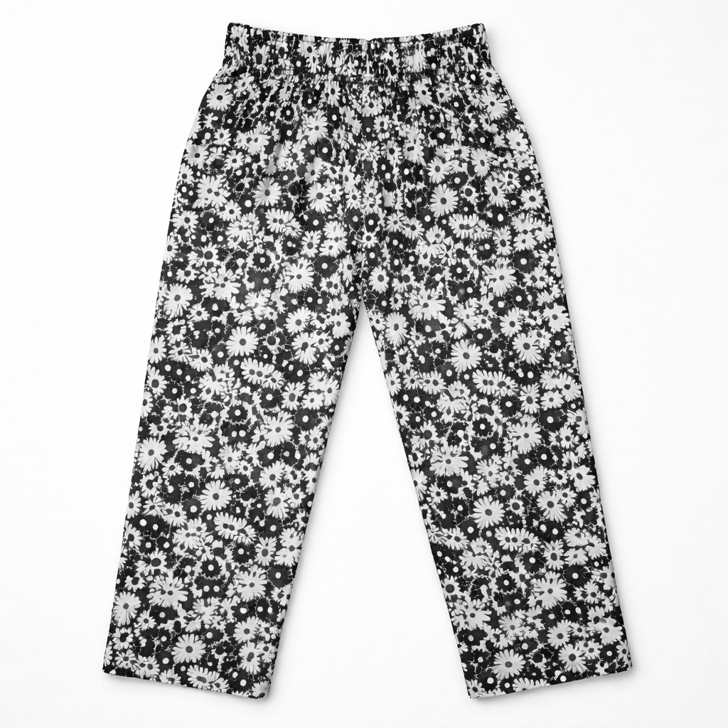 Girls Black & White Floral Cotton Trouser - Lil' Cubs