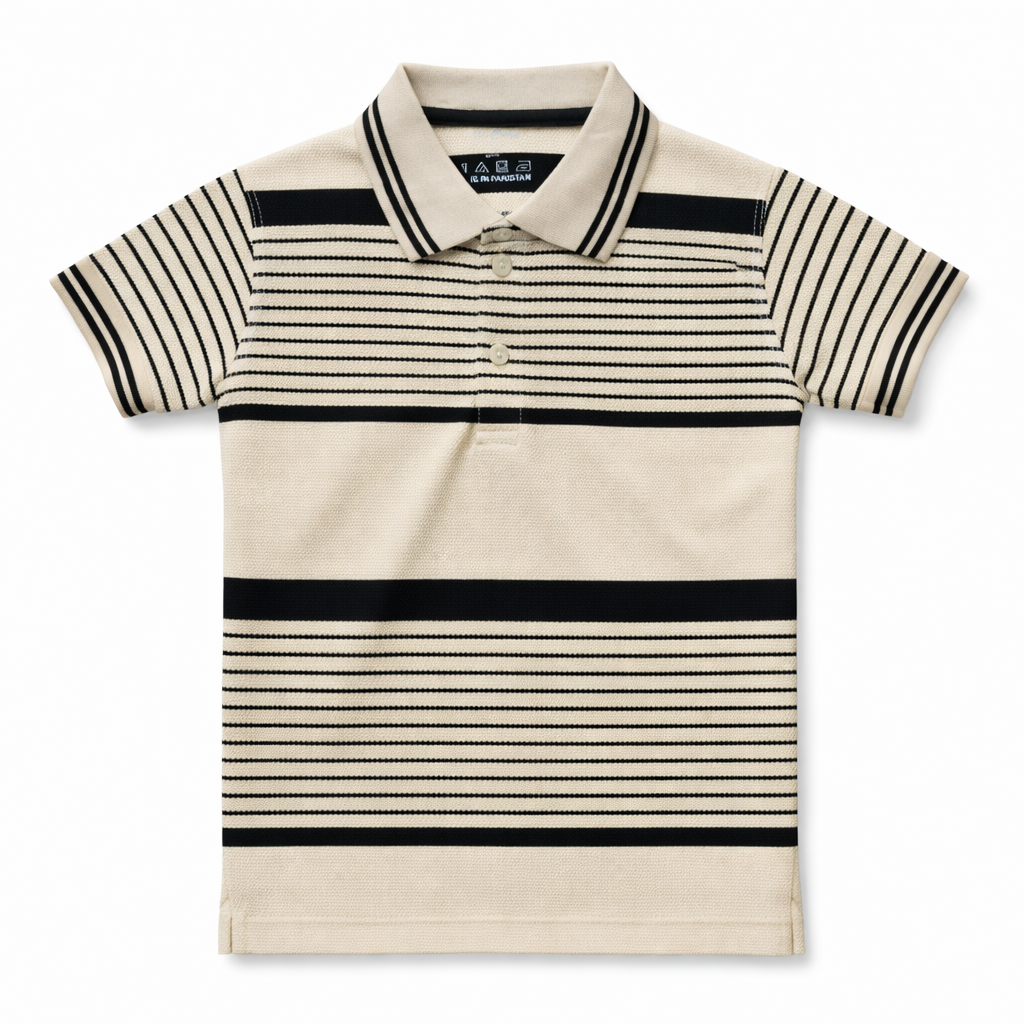 Beige Polo with Black Striped T-Shirt