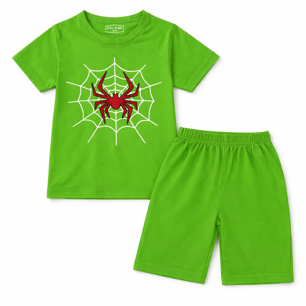 Parrot Green Spiderweb Summer Coord Set (2-Piece)