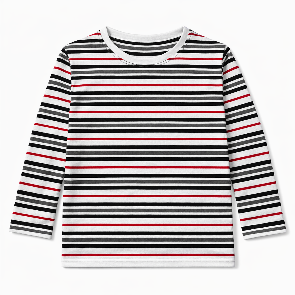 Multi-Color Striped Full Sleeves White T‑Shirt