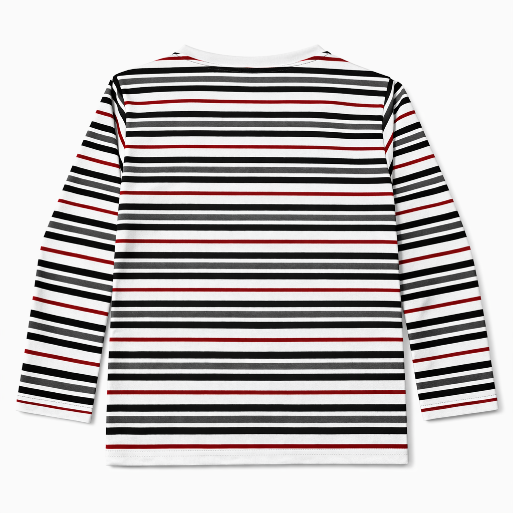 Multi-Color Striped Full Sleeves White T‑Shirt
