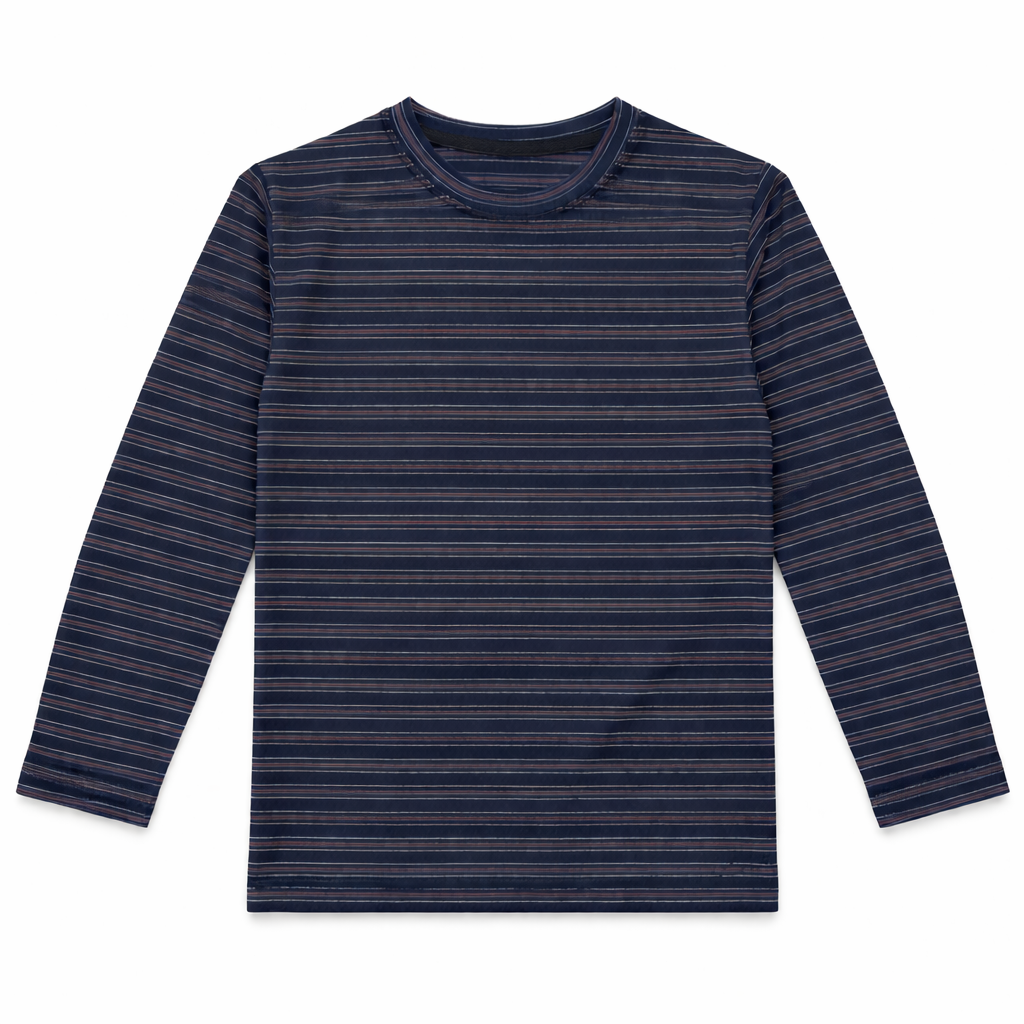 Multi-Color Striped Full Sleeves Navy Blue T‑Shirt