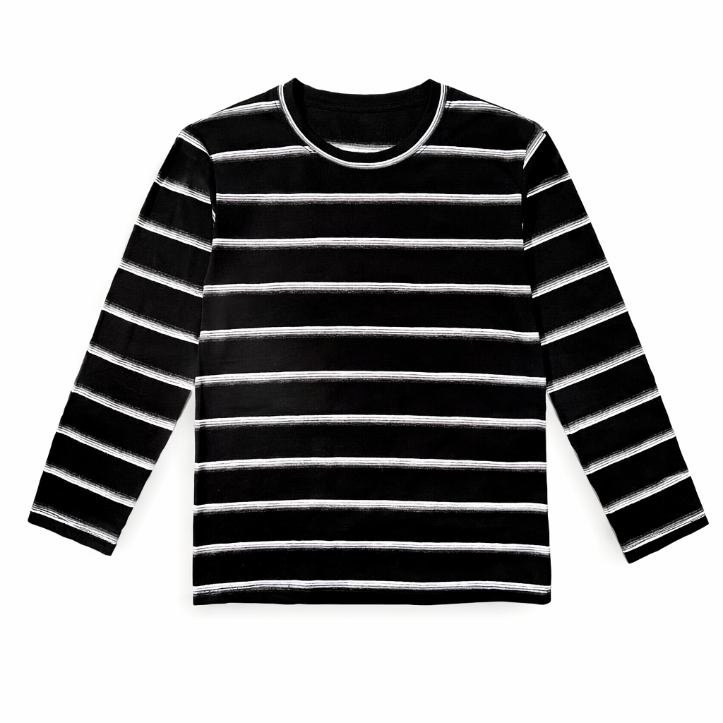 Multi-Color Striped Full Sleeves Black T‑Shirt