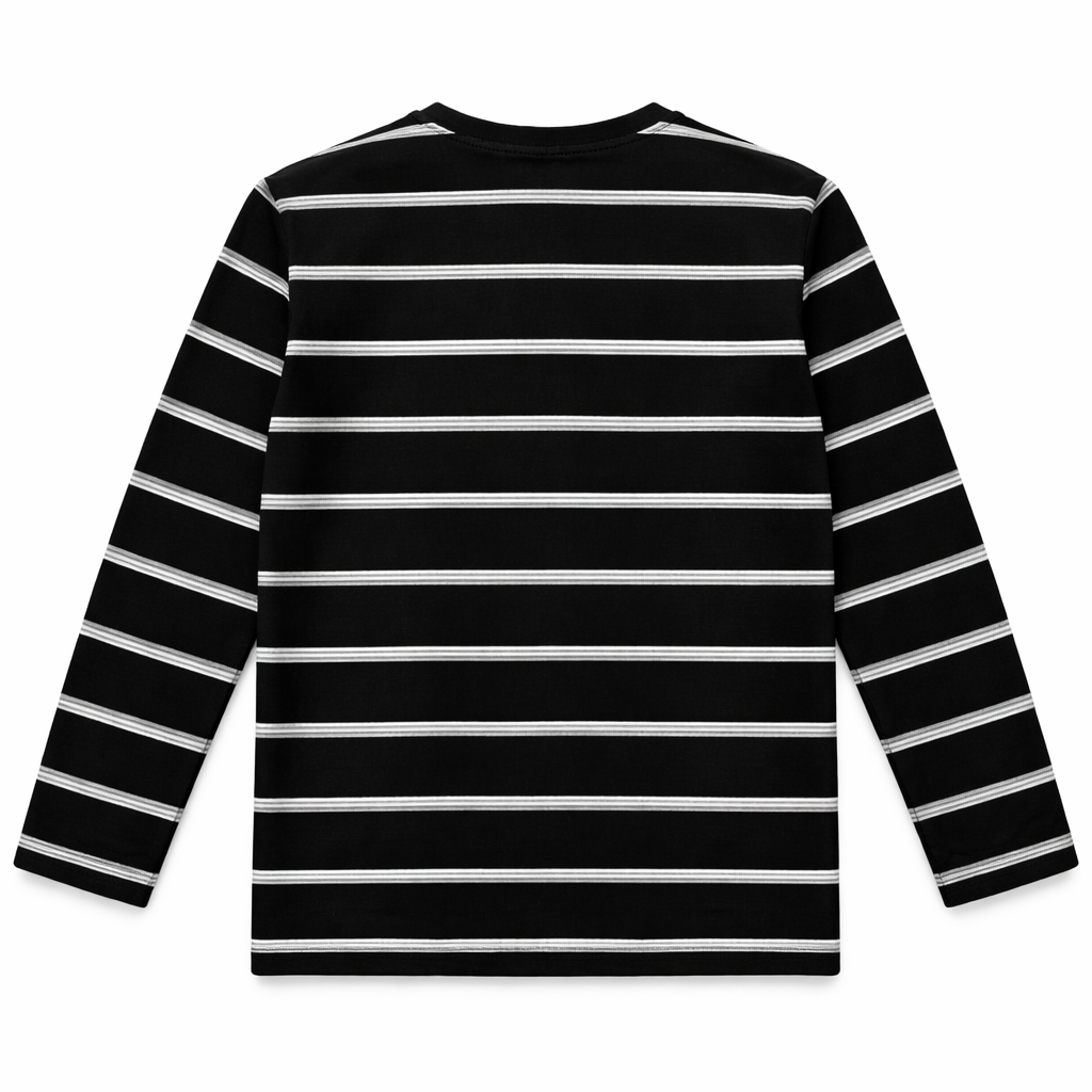 Multi-Color Striped Full Sleeves Black T‑Shirt