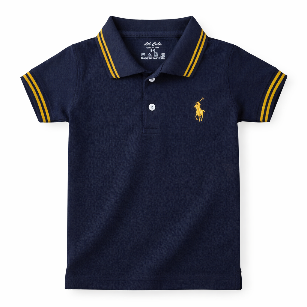 Navy Blue Polo T-shirt with Gold Lining - Lil' Cubs