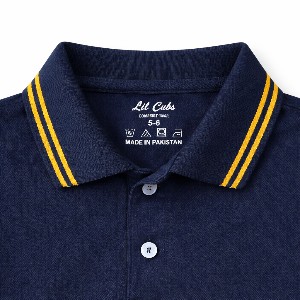 Navy Blue Polo T-shirt with Gold Lining - Lil' Cubs