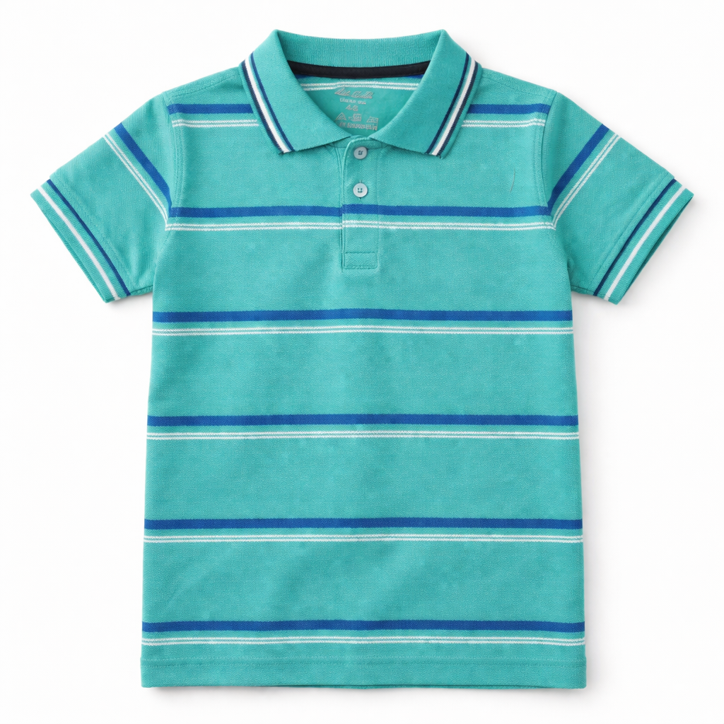 Sea Green Polo with MultiColor Striped T-Shirt - Lil' Cubs