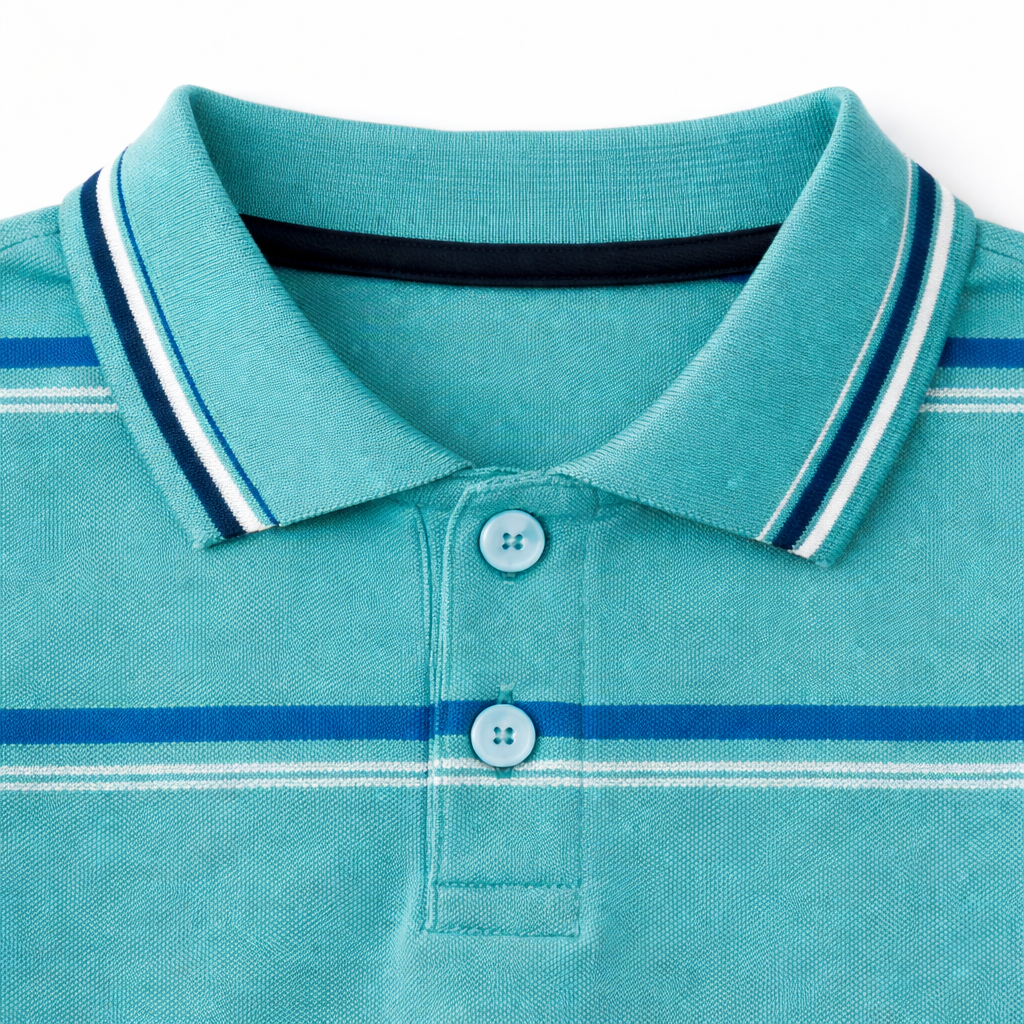 Sea Green Polo with MultiColor Striped T-Shirt