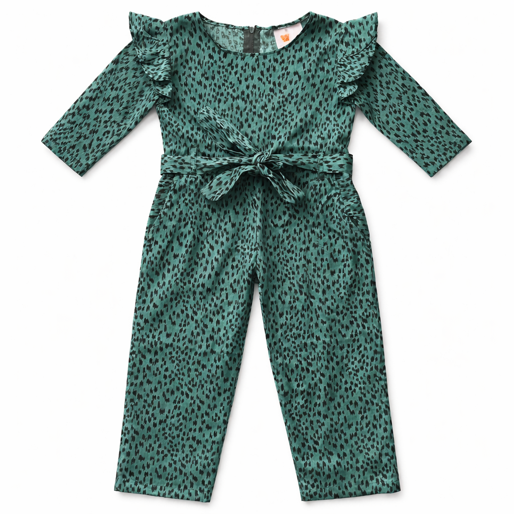 Girls Green Leopard Jumpsuits - Lil' Cubs