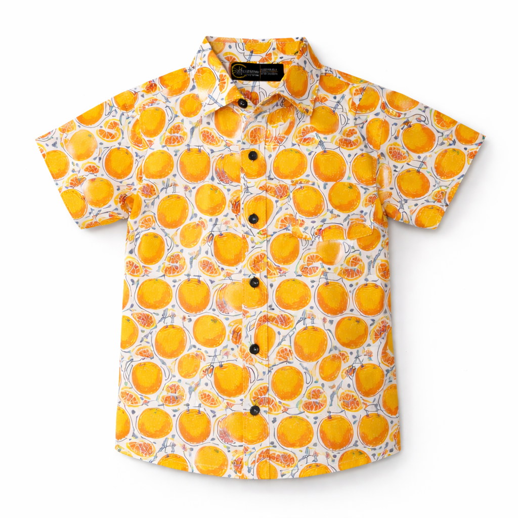 Yellow Orange Casual Shirt with Super Heros Print T-Shirt