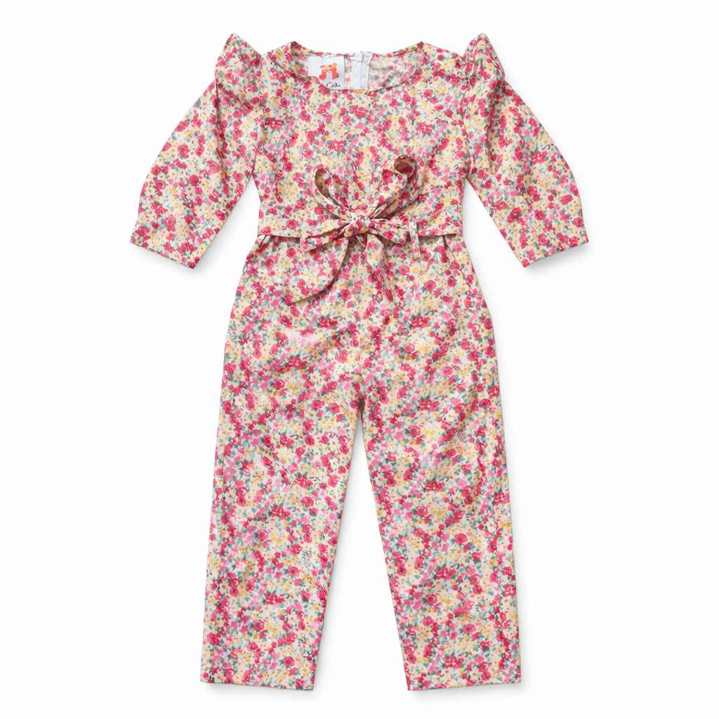 Girls Pink & Yellow Floral Jumpsuits