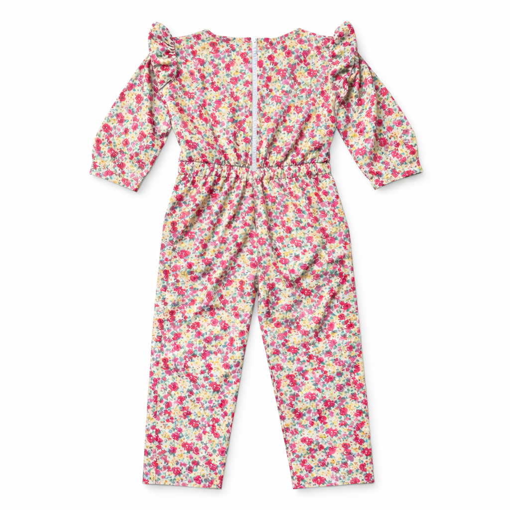 Girls Pink & Yellow Floral Jumpsuits
