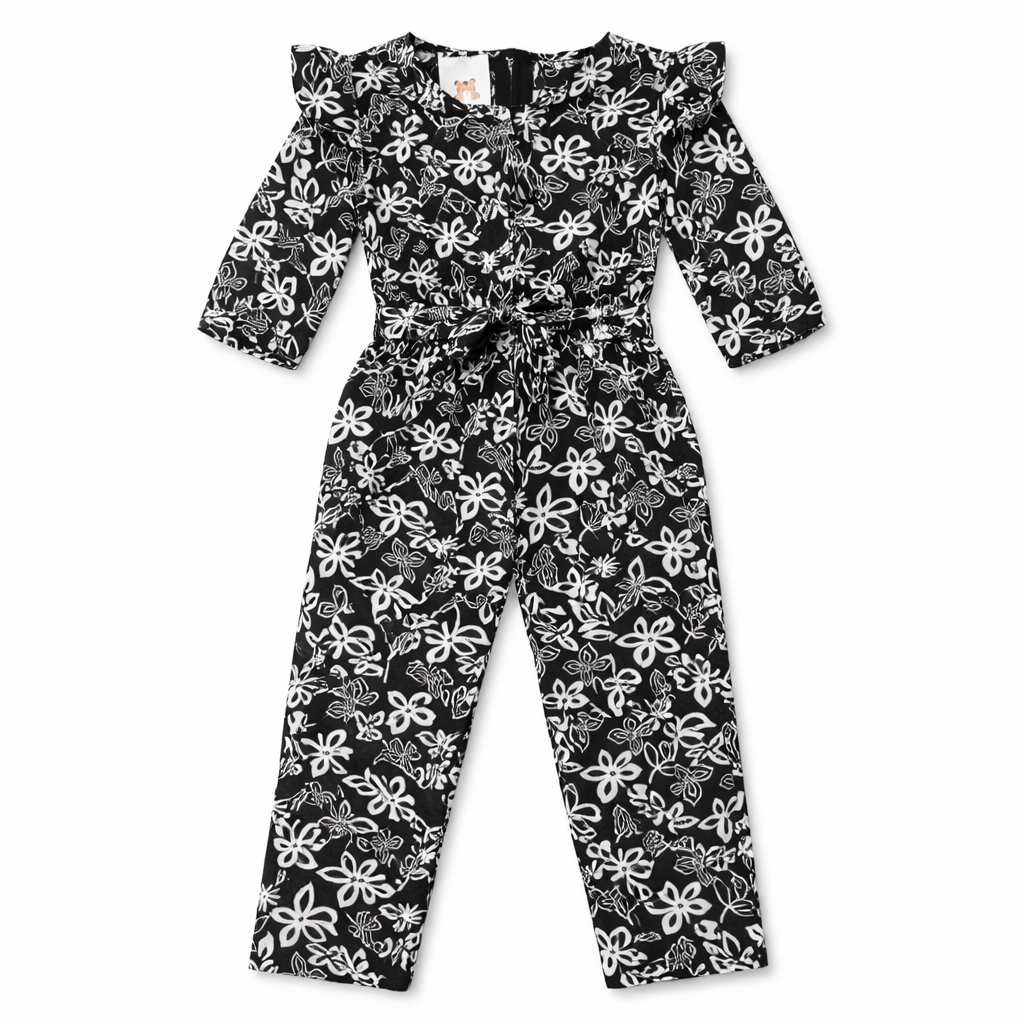 Girls black flower jumpsuit by lilcubspk, featuring a stylish jump dress design with floral patterns and comfortable fit.