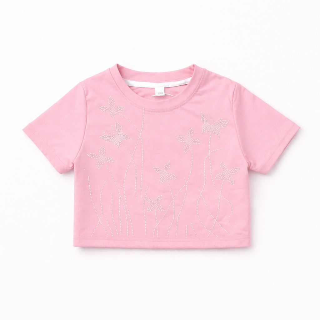 Girls Pink Crop Top and Palazzo Set