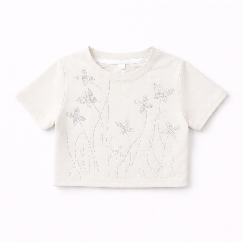 Girls Off White Crop Top and Palazzo Set