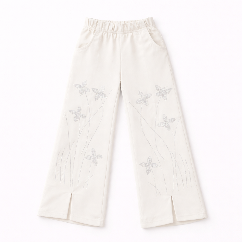 Girls Off White Crop Top and Palazzo Set