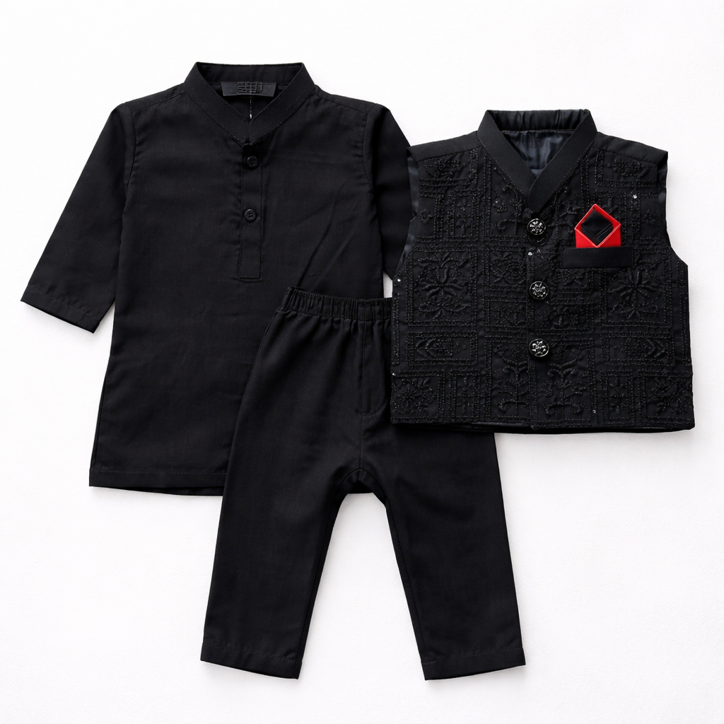 Baby Black Shalwar Kameez with Waist Coat