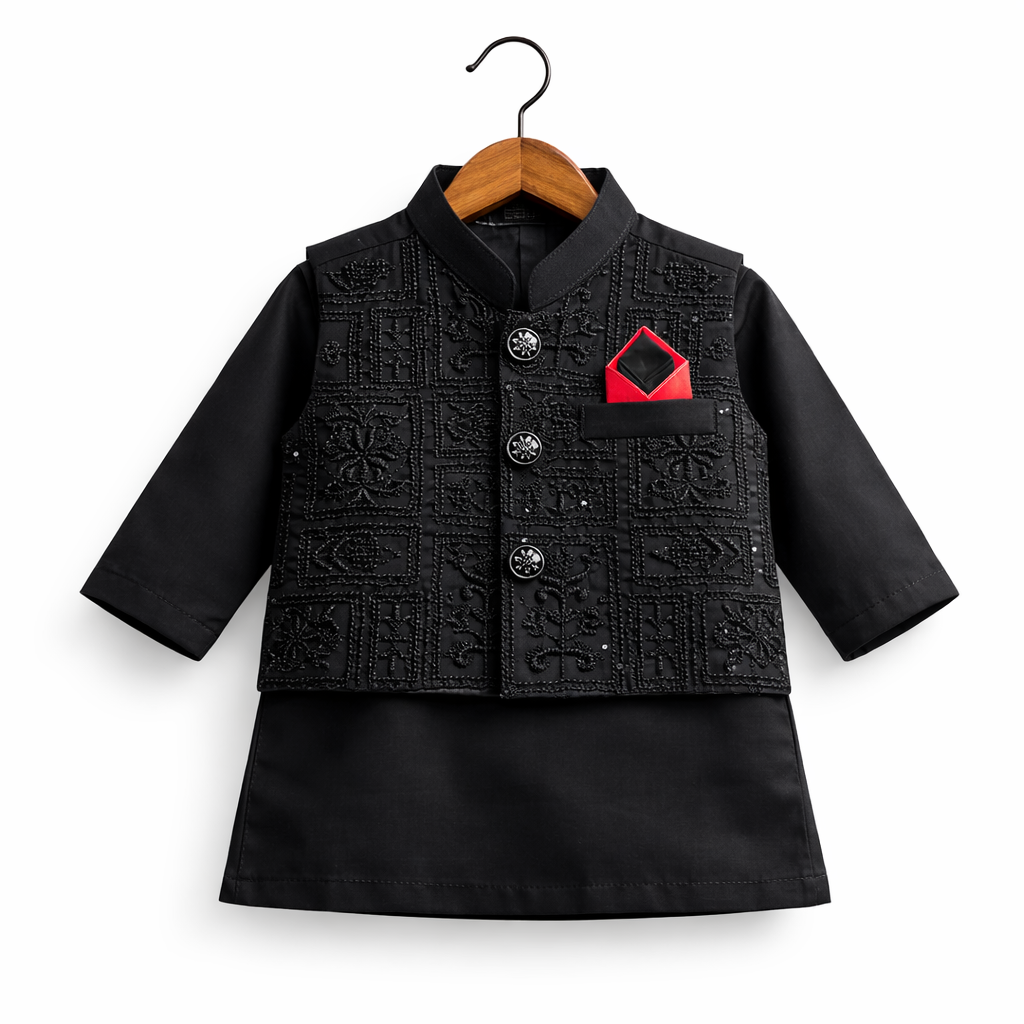 Baby Black Shalwar Kameez with Waist Coat