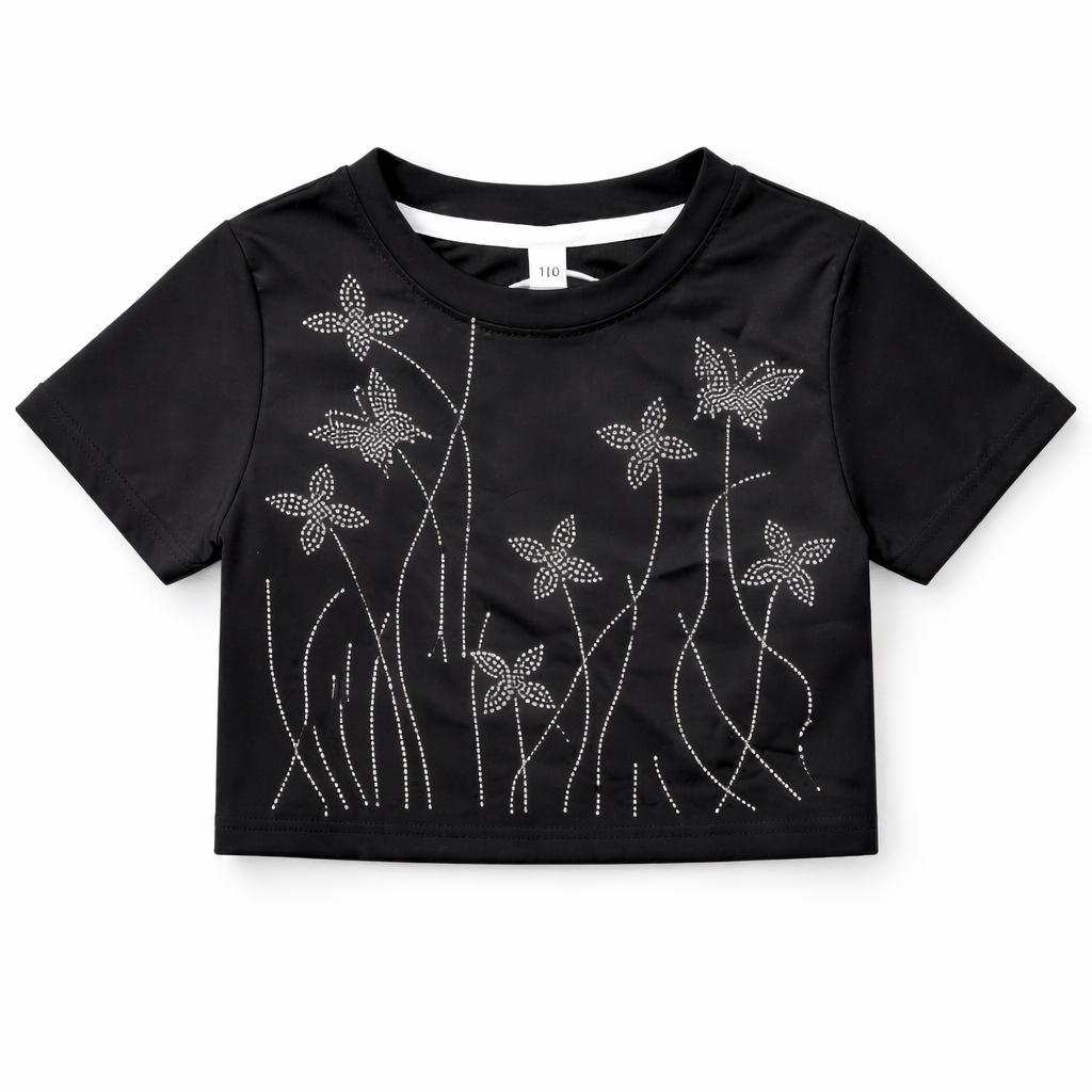 Girls Black Crop Top and Palazzo Set