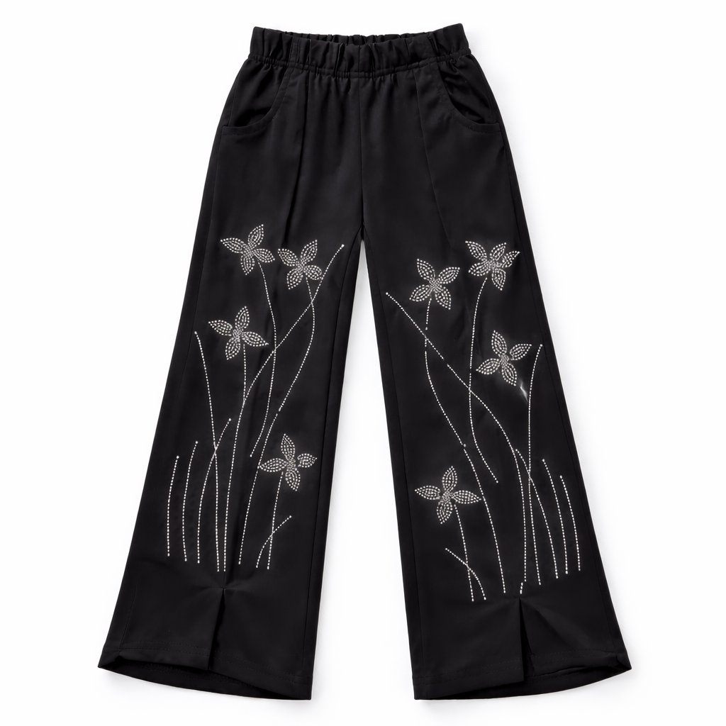 Girls Black Crop Top and Palazzo Set