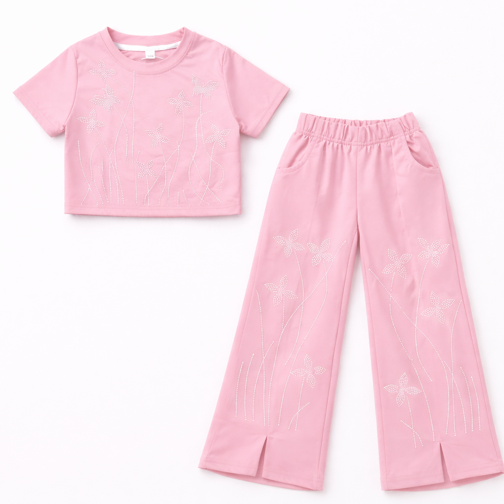 Girls Pink Crop Top and Palazzo Set