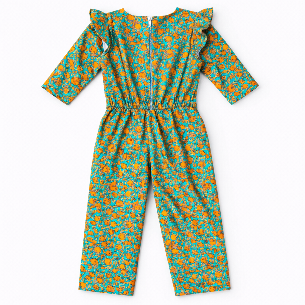 Girls Green Jumpsuits with Orange Print