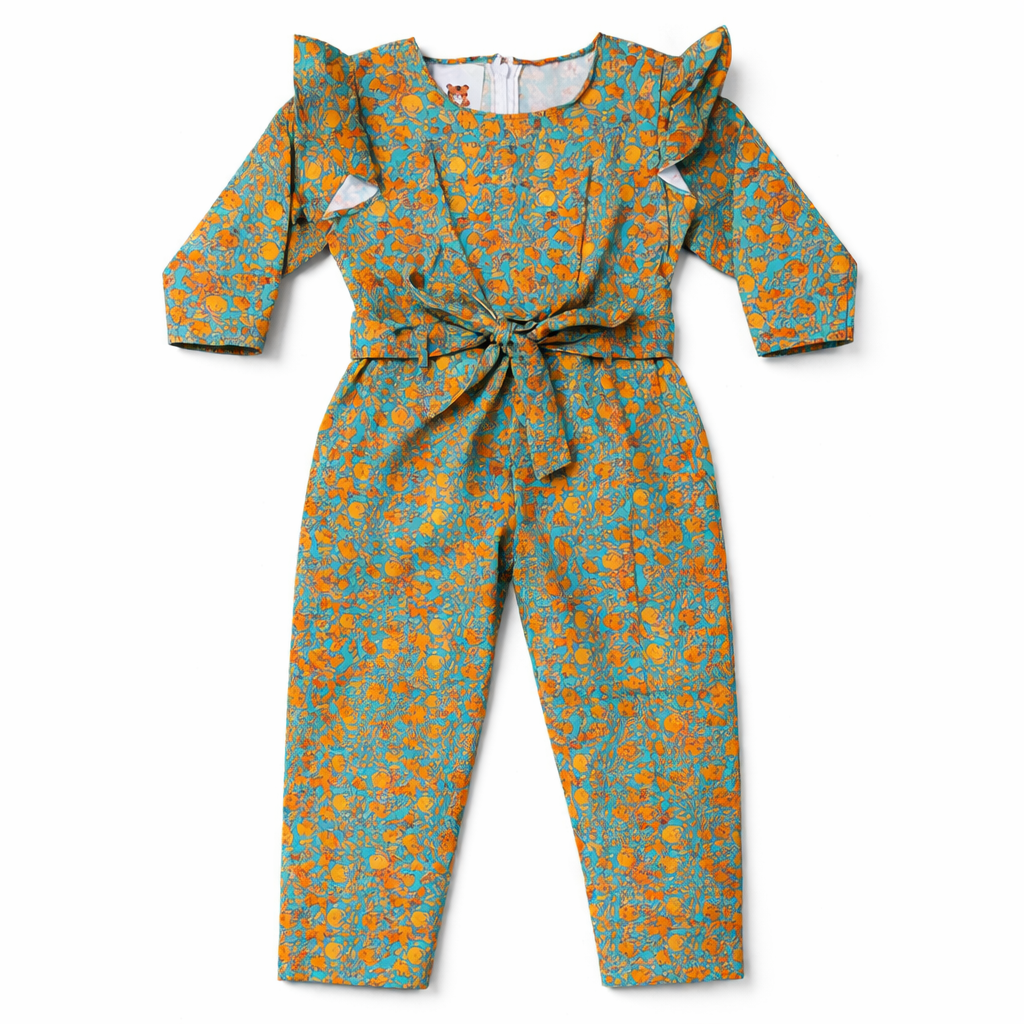 Girls Green Jumpsuits with Orange Print - Lil' Cubs