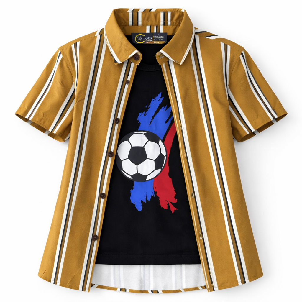 Dark Gold Lining Casual Shirt with Football Print T-Shirt