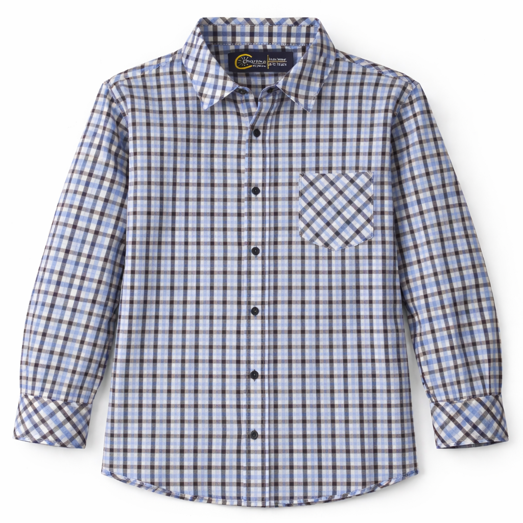 Sky Blue Checked Casual Shirt with Football Print T-Shirt - Lil' Cubs