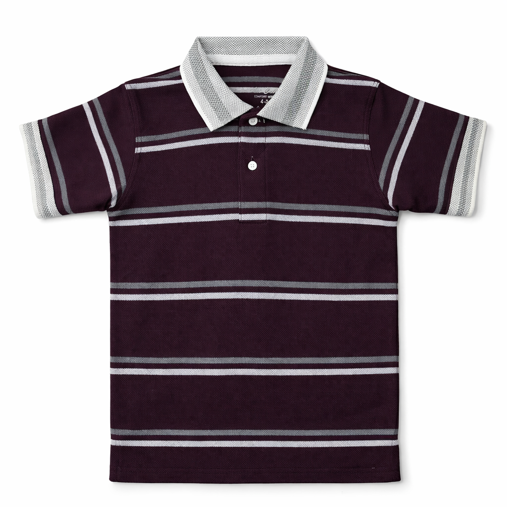 Dark Magenta Polo with White Striped T-Shirt
