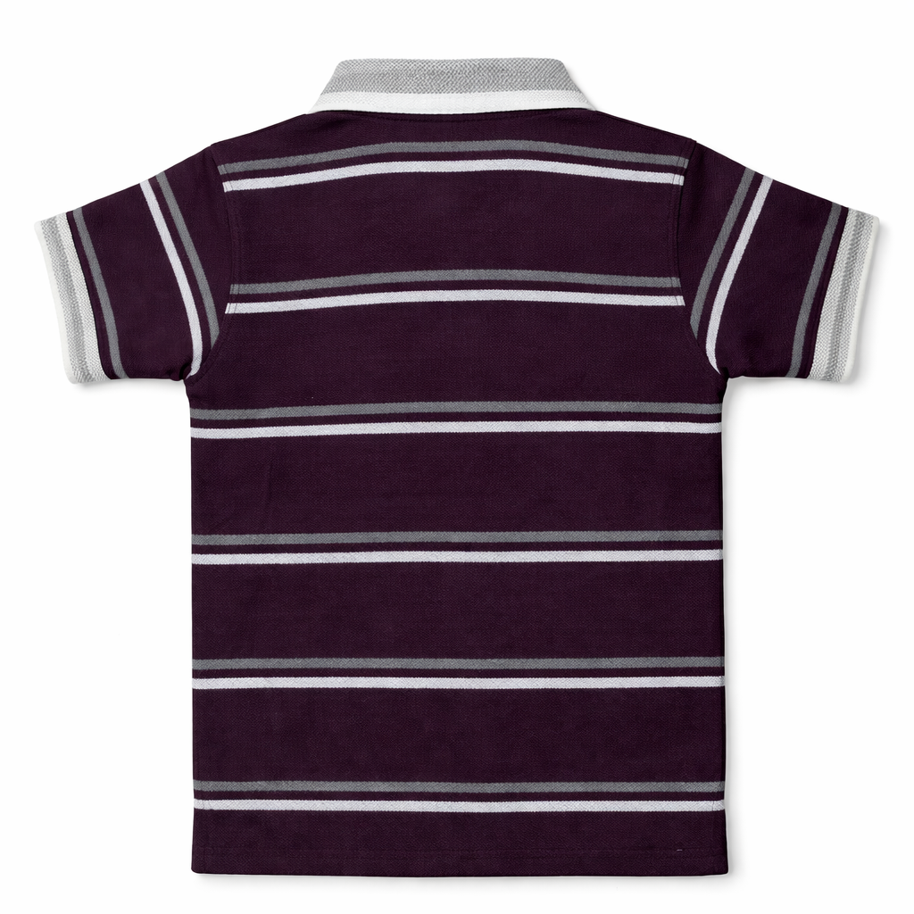 Dark Magenta Polo with White Striped T-Shirt