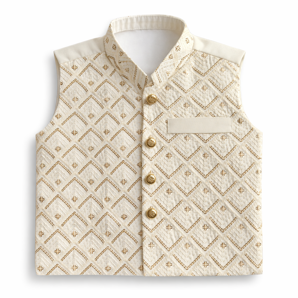 Baby Off-White Shalwar Kameez with Waist Coat - Lil' Cubs