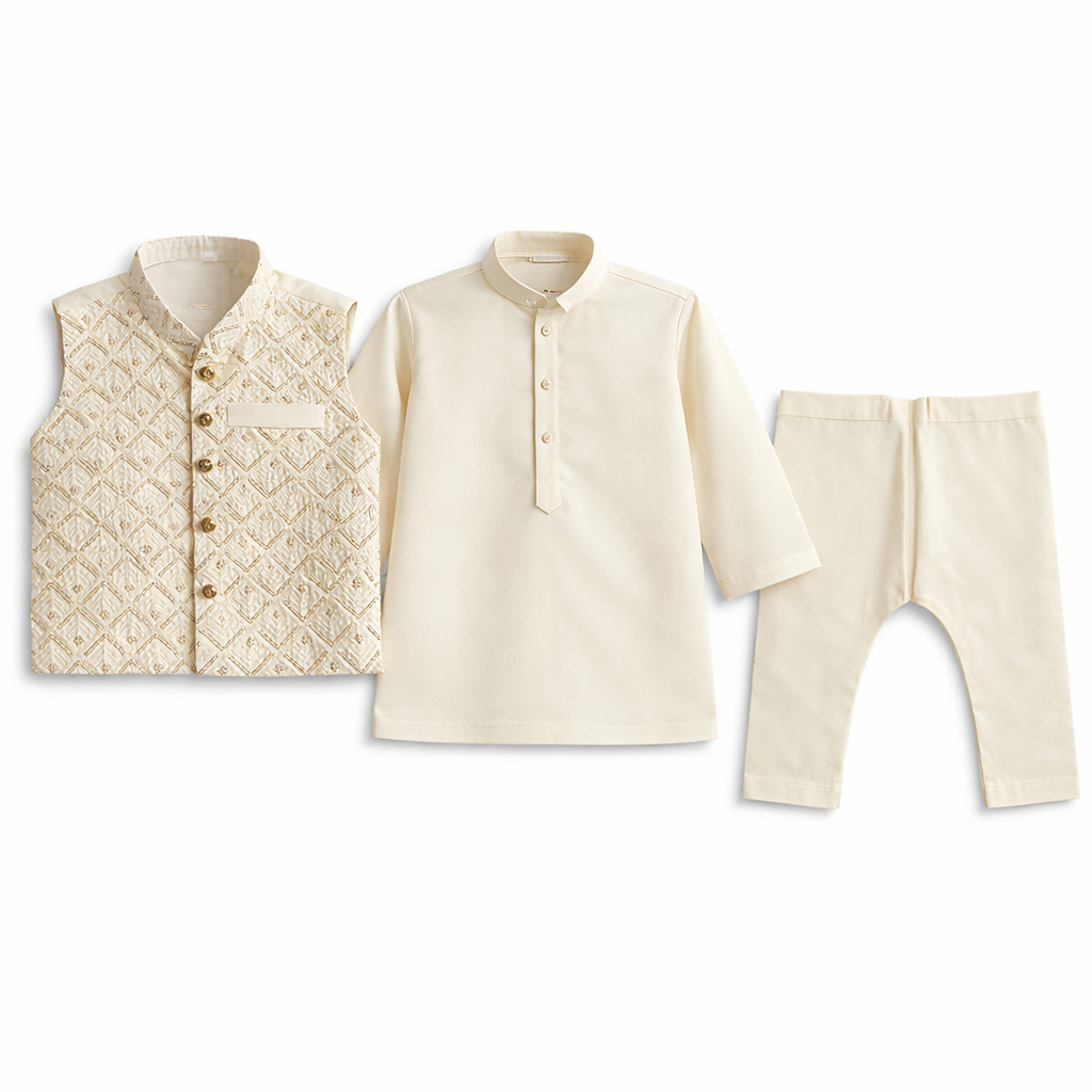 Baby Off-White Shalwar Kameez with Waist Coat - Lil' Cubs