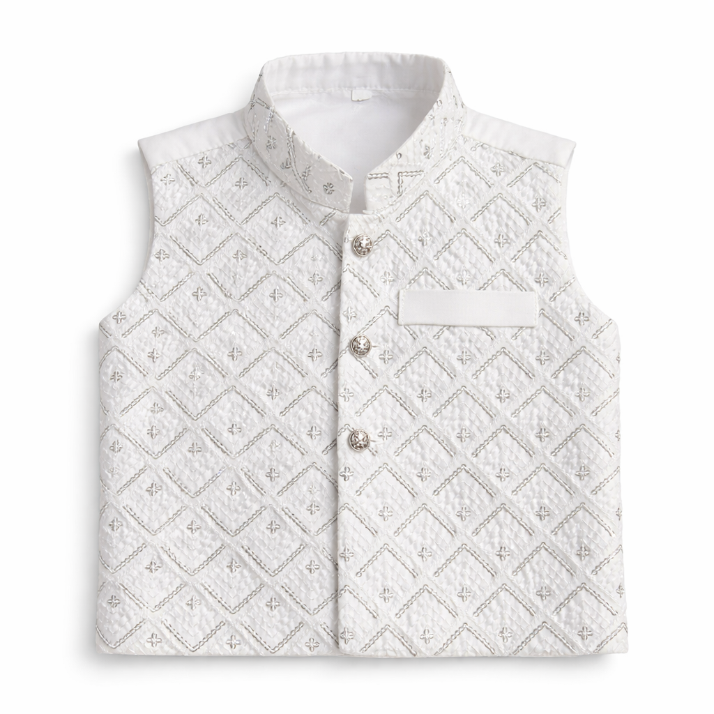 Baby White Shalwar Kameez with Waist Coat - Lil' Cubs