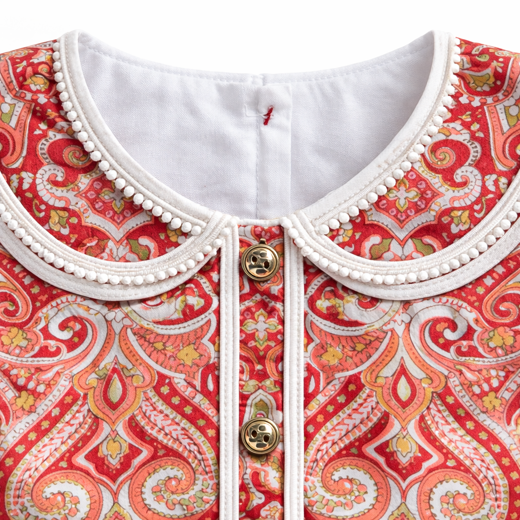 Red lace work frock, 2-piece set by lilcubspk featuring intricate lace details and a stylish, elegant design.